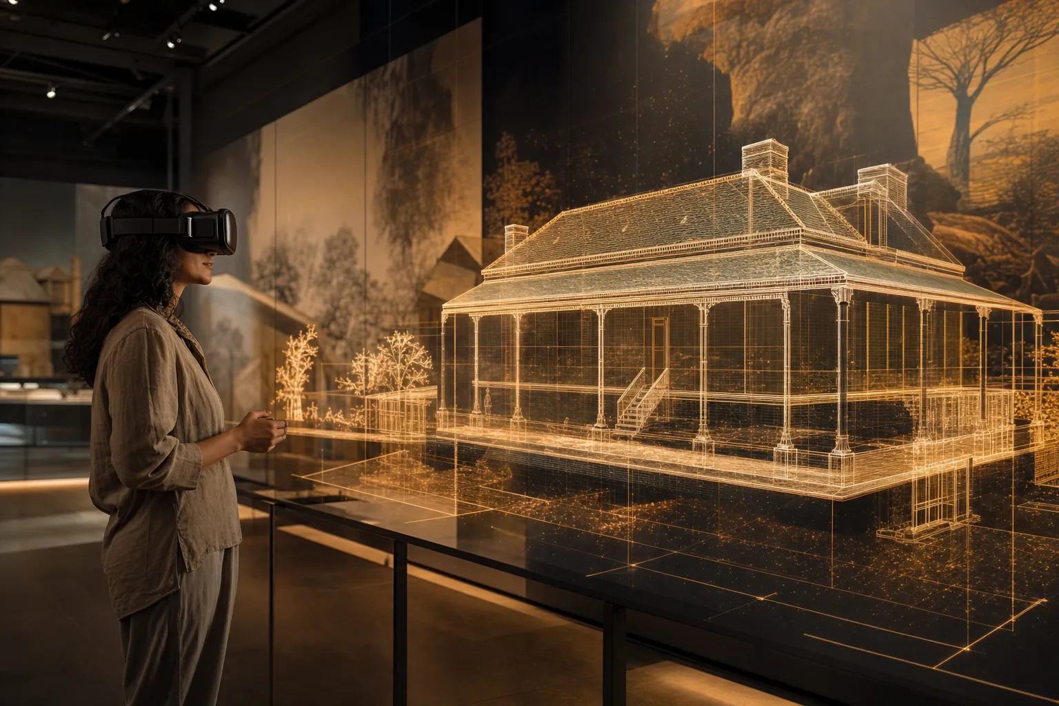Visitor experiencing a virtual heritage walkthrough at an Australian museum